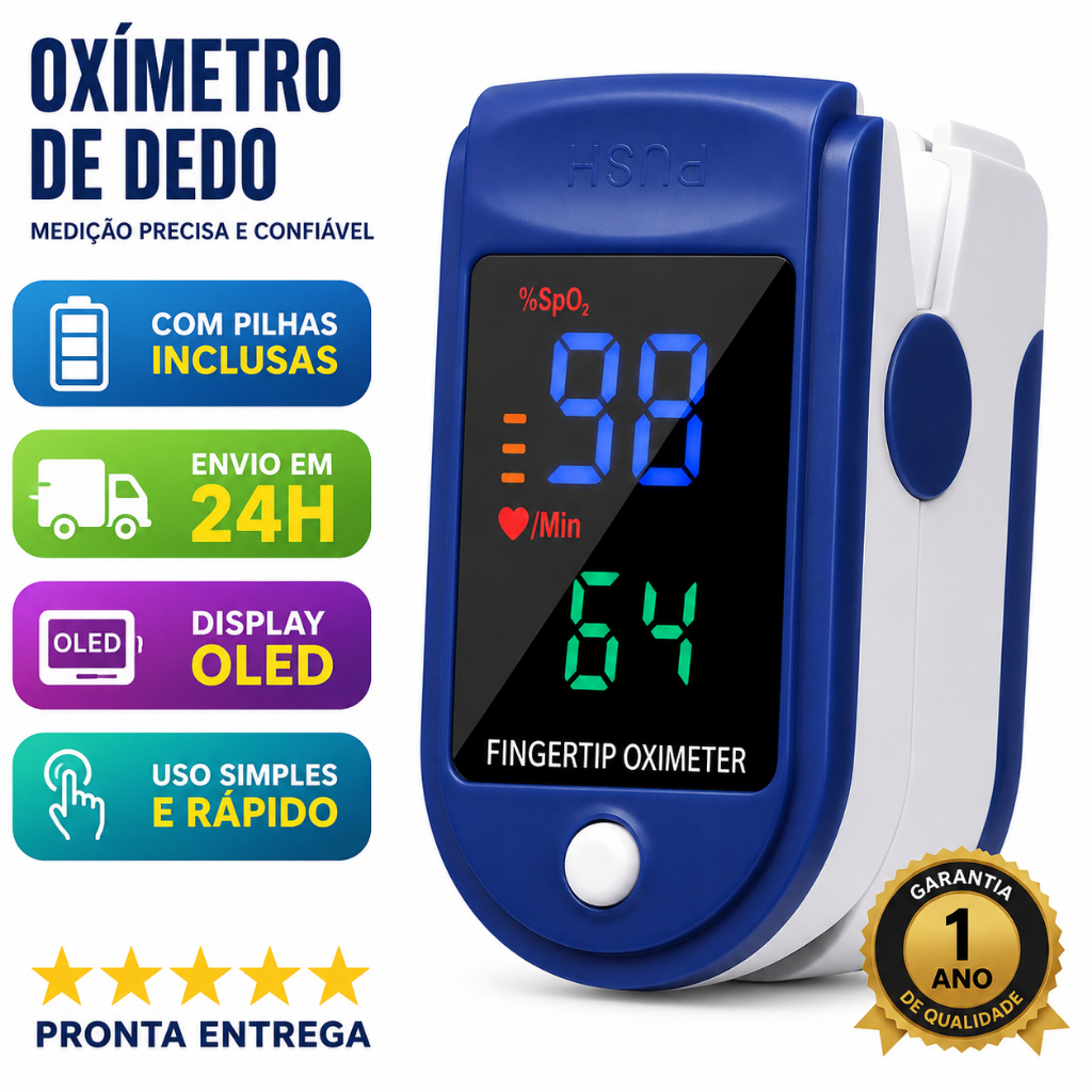 Oxímetro de Dedo Digital OLED Medidor de Saturação SpO2 Frequência Cardíaca com Pilhas