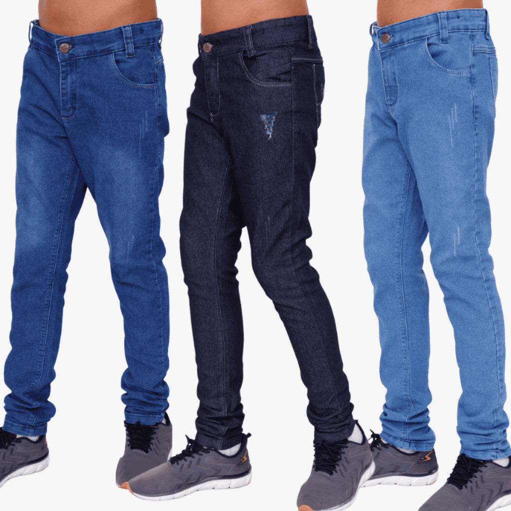 Combo 3 Calça Jeans Masculina Infantil Juvenil Menino Regulador Estilo Escola Passeio Criança 10-16