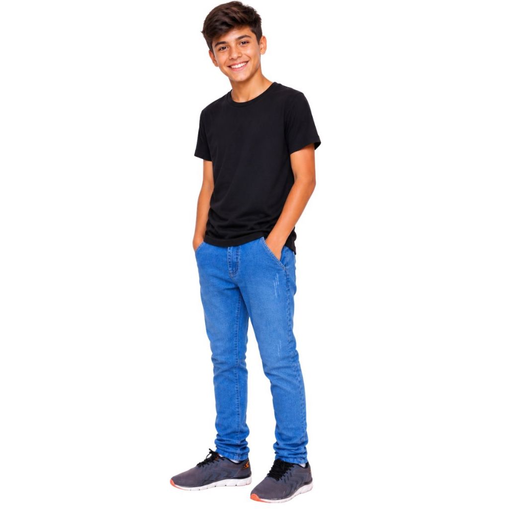 Calça Jeans Masculina Infantil Juvenil Menino Regulador Cintura Estilo Escola Passeio Criança 10-16
