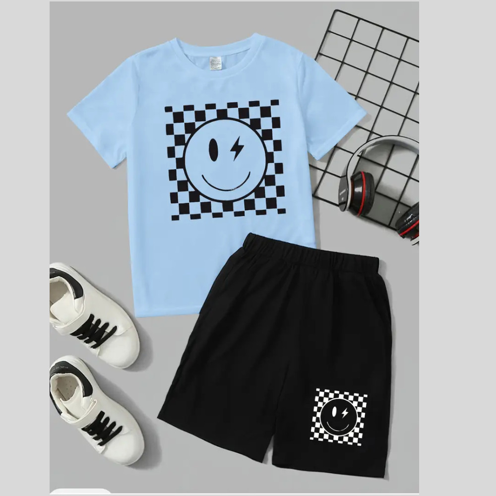 Conjunto Infantil Masculino Estampa Carinha Xadrez 376 Modinha Look Passeio Escola Família Presente