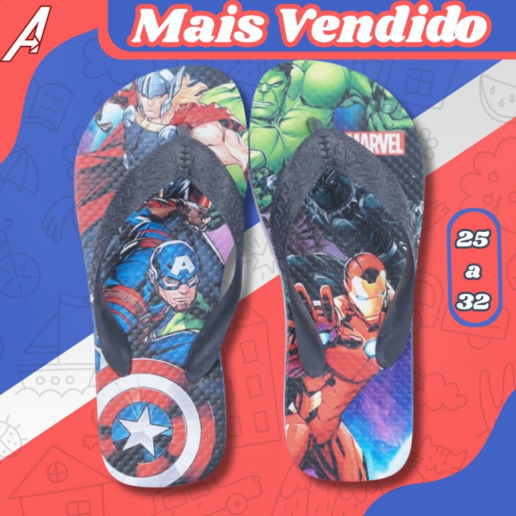 Chinelo Infantil Masculino Personagem Confortável Passeio e Escola Tira Resistente Antiderrapante