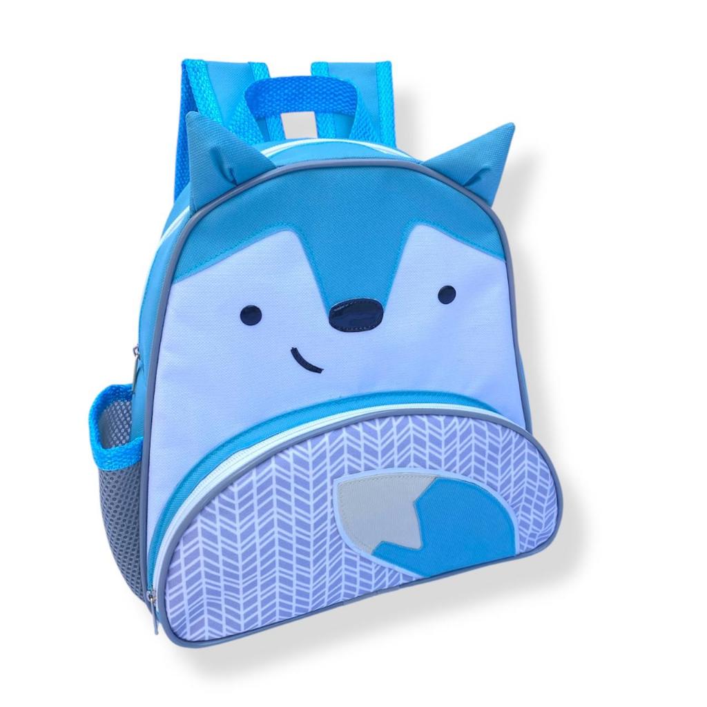 Mochila Infantil Raposa Azul Zoo Animais Pets Bichinhos de Menino Masculina de Passio Creche Escola