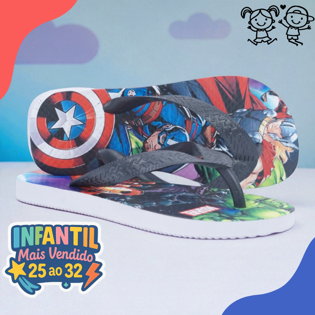Chinelo Infantil Masculino Personagem Confortável Antiderrapante Tira Resistente Passeio e Escola