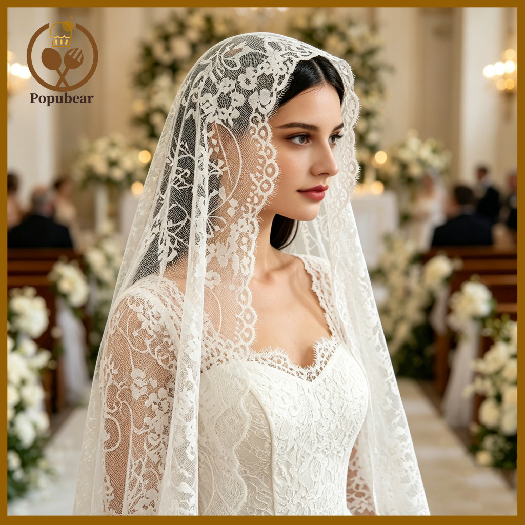 Lace Draped Shawl Elegant Veil Mid-length with Delicate Trim – Perfect Bridal Head Scarf Gothic Halloween Lolita Dress