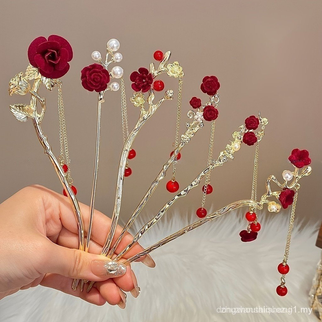 [Elegant Hairpins for Women] 6pcs Elegant Red Hairpins for Women | Stylish and Delicate Hair Clips for Daily Use, Photos