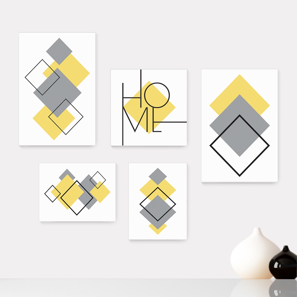 Kit 5 Quadros Decorativos Placas - Abstrato Formas Geométricas Home Casa Quarto Sala - 389ktpl5