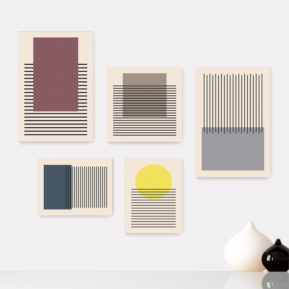 Kit 5 Quadros Decorativos Placas - Abstrato Formas Geométricas Linhas Casa Quarto Sala - 393ktpl5