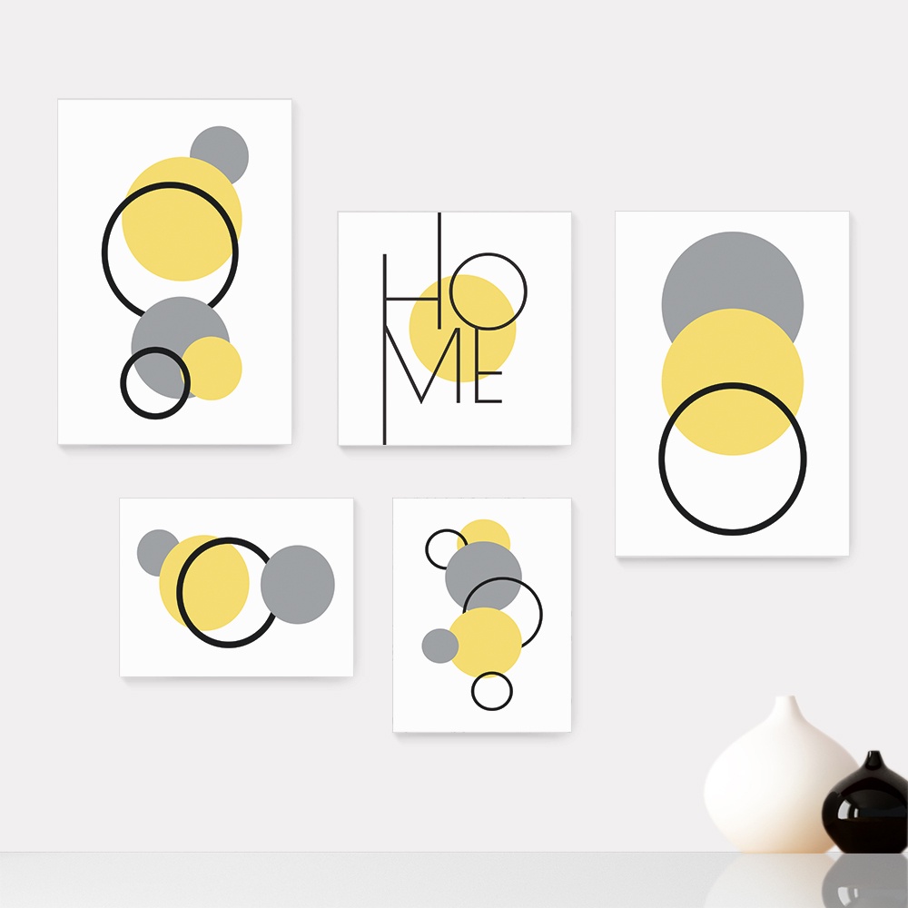 Kit 5 Quadros Decorativos Placas - Abstrato Formas Geométricas Círculos Home Casa Quarto Sala - 386ktpl5