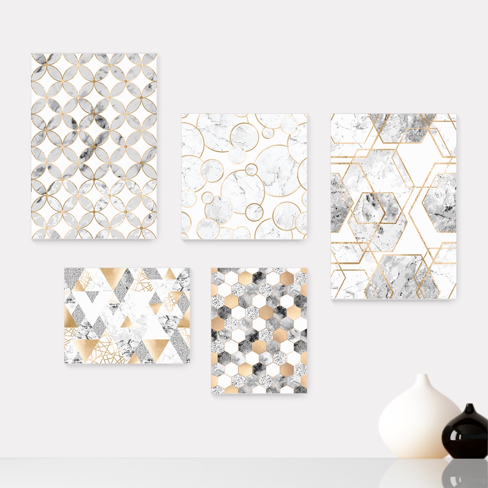 Kit 5 Quadros Decorativos Placas - Abstrato Formas Geométricas Casa Quarto Sala - 392ktpl5
