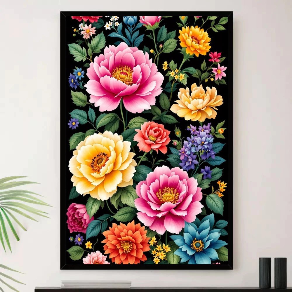 Quadro Placa Decorativa Arte de Alto Contraste Formas Orgânicas em Verde e Azul-Marinho