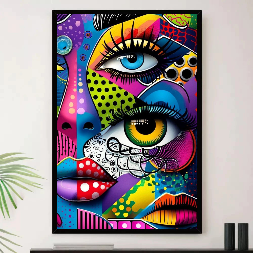 Quadro Placa Decorativa Arte de Alto Contraste Formas Orgânicas em Azul e Roxo