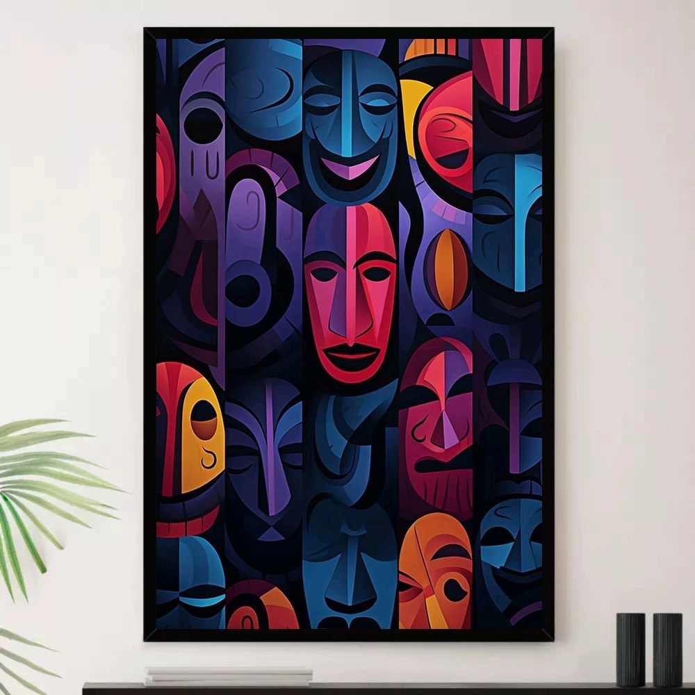 Quadro Placa Decorativa Arte de Alto Contraste Formas Orgânicas em Azul-Marinho e Vinho