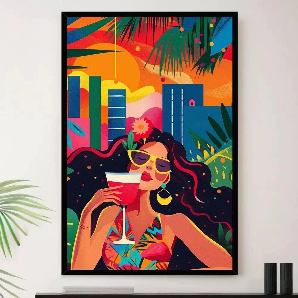 Quadro Placa Decorativa Composição Vibrante Formas Orgânicas em Laranja e Azul