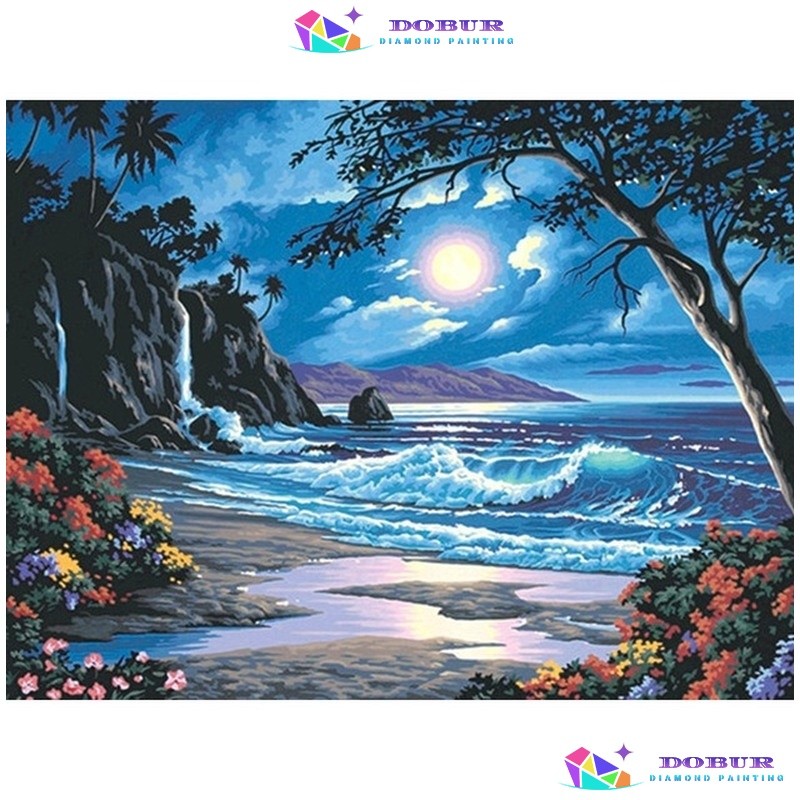 5D DIY Full Round Diamond Painting Set Paisagem Madeiras Decoração De Parede