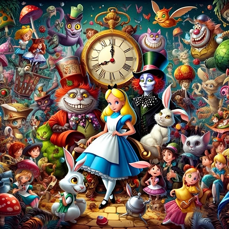 Alice No País Das Maravilhas 5D Full Diamond DIY Painting Set , Padrão De Mosaico De Desenho Animado , Adequado Para Dec
