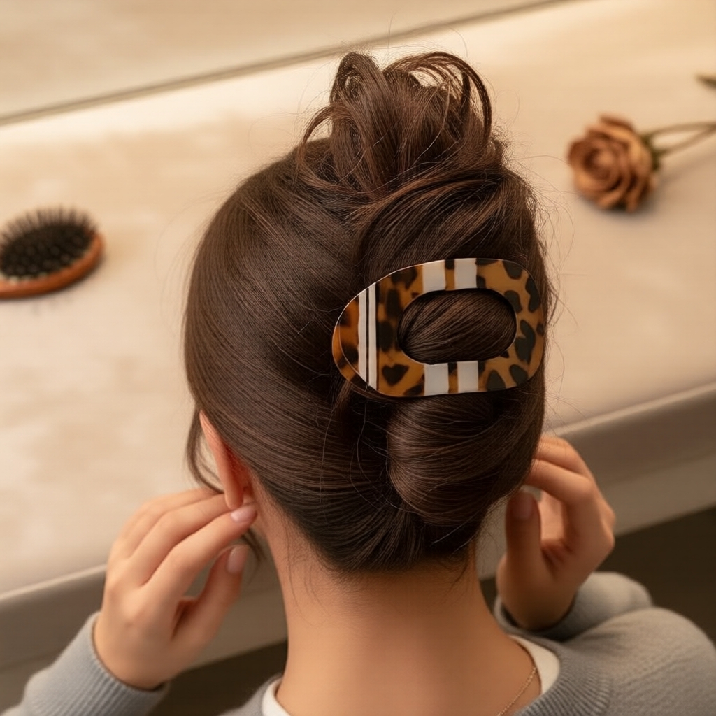 Elegante Presilha de Garra de Tubarão, Arco Curvo, Design Oval Plano, Acessório de Cabelo Feminino
