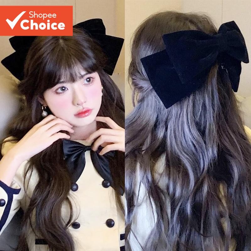 Grampo De Cabelo Com Laço Grande De Veludo Preto Francês – Feminino Elegante Garra De Primavera Para Estilo Traseiro