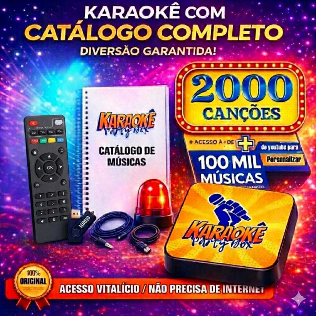 Karaoke Party Box Profissional + 2000 Músicas Jukebox + Catálogo Impresso Com Pontuação ORIGINAL