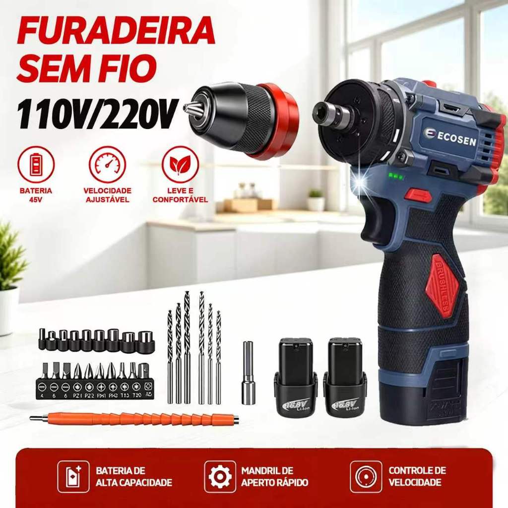 Electric screwdriver with 16.8 V drill and 2-in-1 lithium torque of 85 Nm, featuring brushless motor