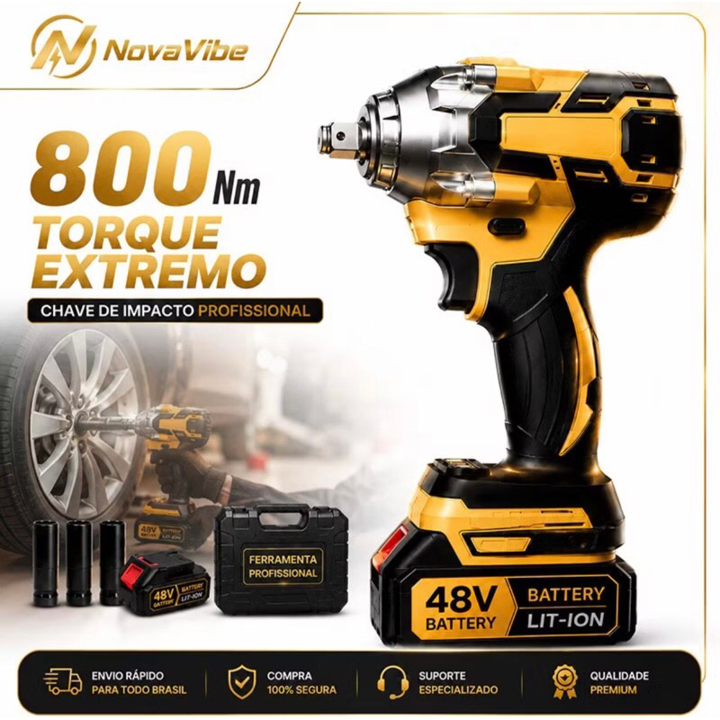 Chave de Impacto Elétrica Sem Fio 20V Parafusadeira Furadeira e Electric Wrench com 580NM,4AH Baterias, Motor Brushless