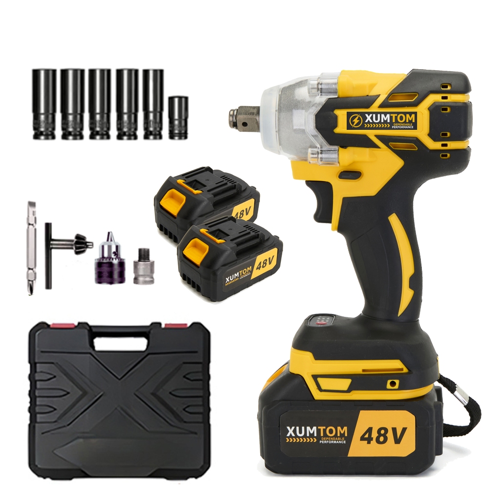 Chave de Impacto Elétrica Sem Fio 48V Parafusadeira Furadeira e Electric Wrench com 2 Baterias Motor Brushless