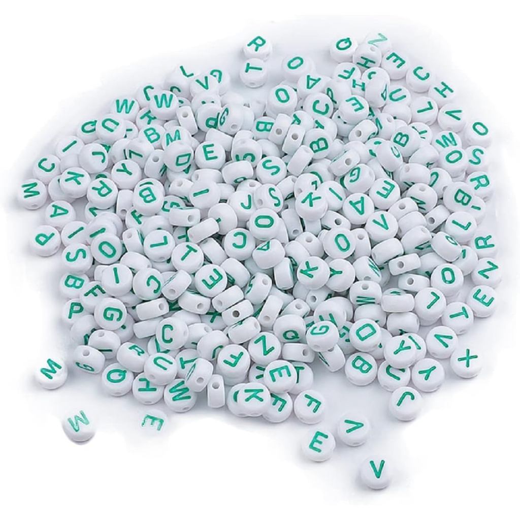Decoendiy 1000pcs Acrylic Letter Beads, Colorful Round Flat Alphabets Letter Beads 7mm Spacer Loose Beads with Letter fo