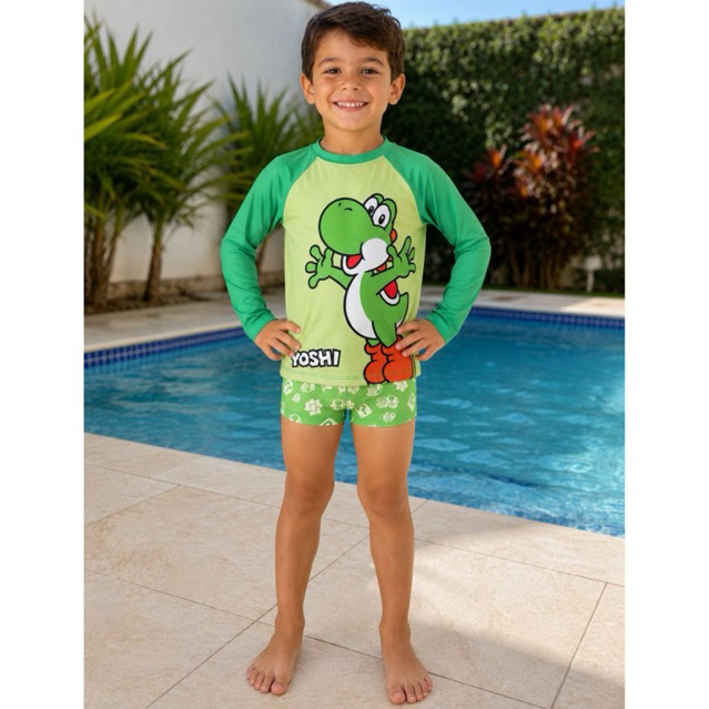 Conjunto UV Infantil Masculino Proteção Solar Microfibra Praia Piscina 02 ao 08 Anos
