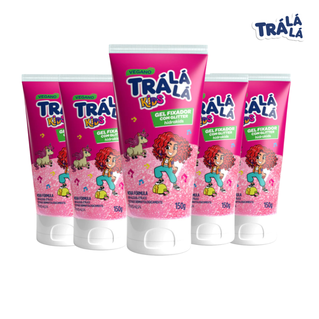 Kit 5 Gel Fixador com Glitter Infantil Trá Lá Lá Kids 150g cada