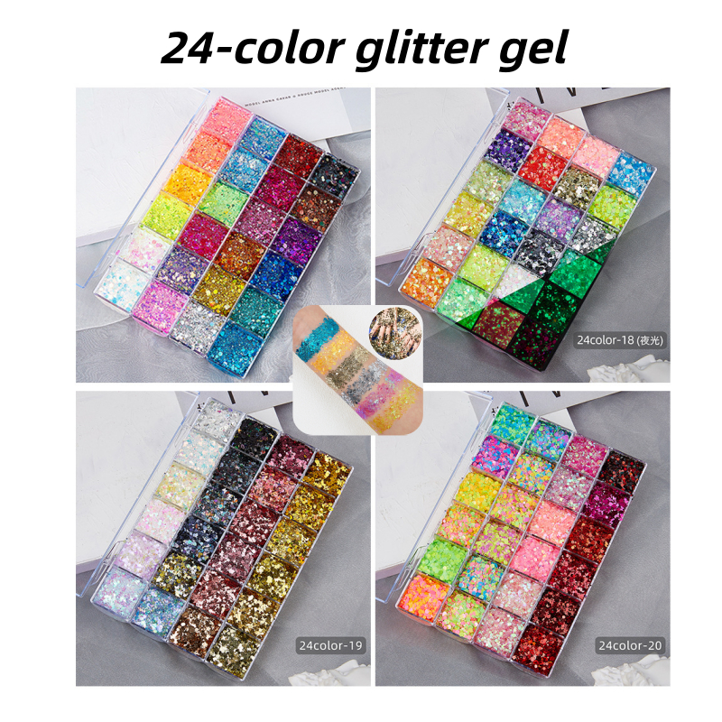 24 Cores Chunky Glitter Rosto Corpo Gel Lantejoulas Paleta De Pintura Lábios Unhas Maquiagem De Cabelo Shimmer Primer Pa
