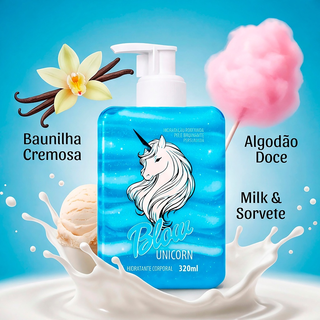 Body Cream Vanilla Iluminador Blow Unicorn Gel Creme Glitter 320g Blow Girl