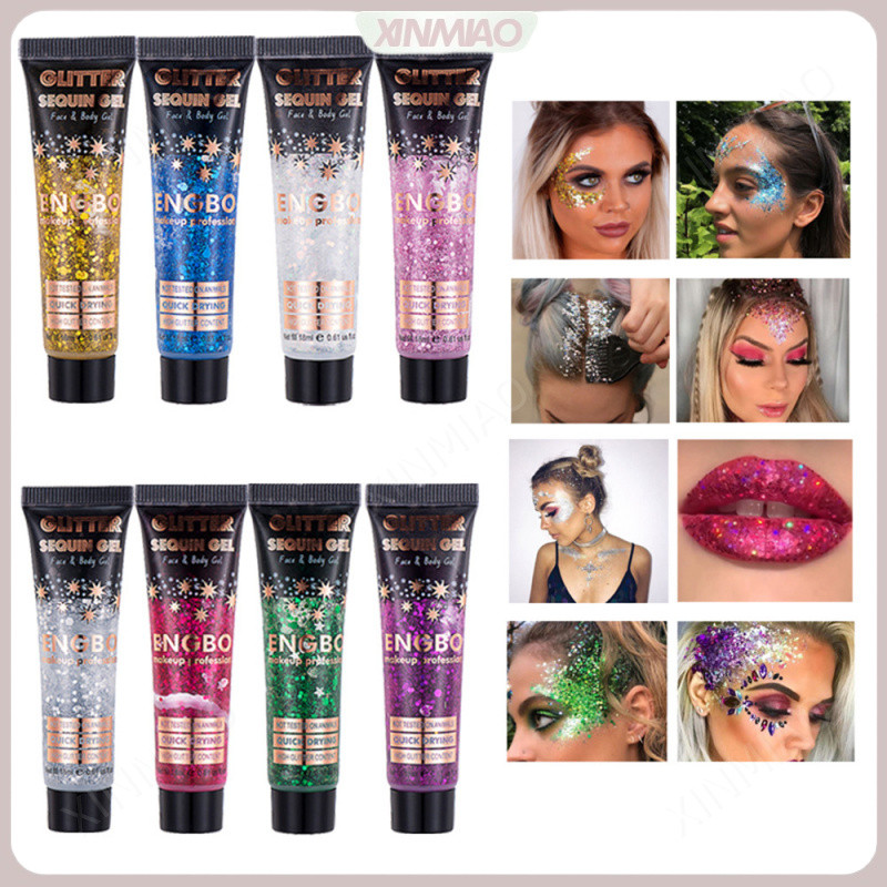 Gel Glitter Holográfico Lantejoulas Rosto Corpo Cabelo Fácil de Remover Multiuso Festa Festival 8 Cores