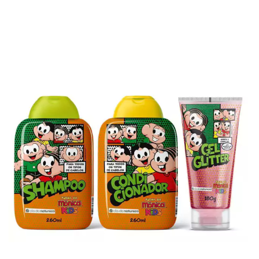 Turma da Monica Kids Kit Shampoo Condicionador e Gel Glitter