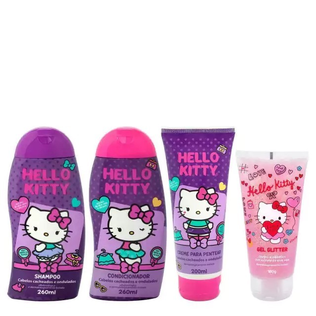Hello Kitty Kit Cabelos Cacheados e Ondulados Gel Glitter