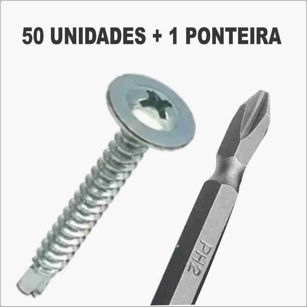 KIT Parafuso Auto Brocante Cabeça Flangeada Phillips + Ponteira  Phillips Magnético Duplo 100mm