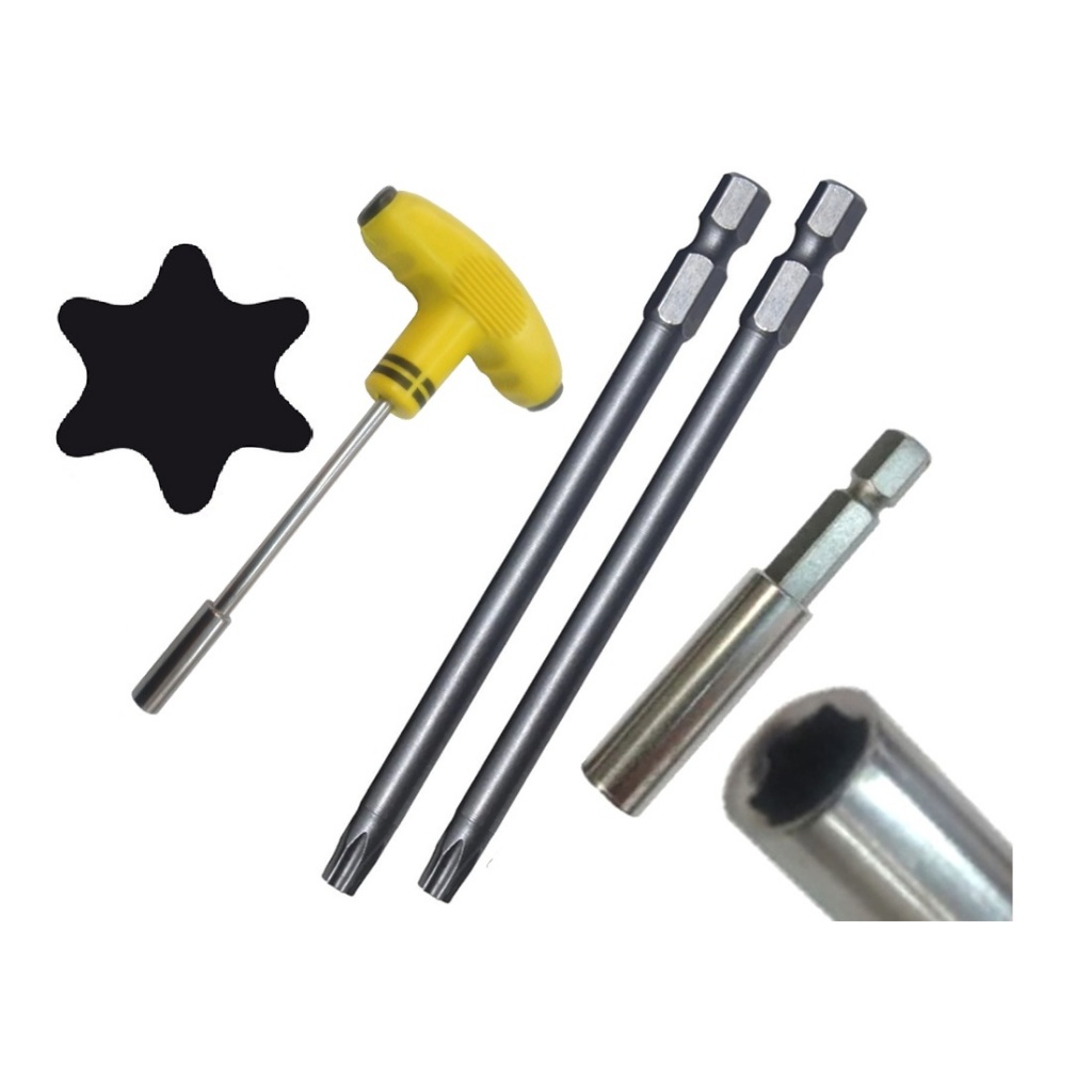 2 Pontas Torx T10 100mm + Adaptador Magnético 1/4 x 60mm Chave T Uso Manual