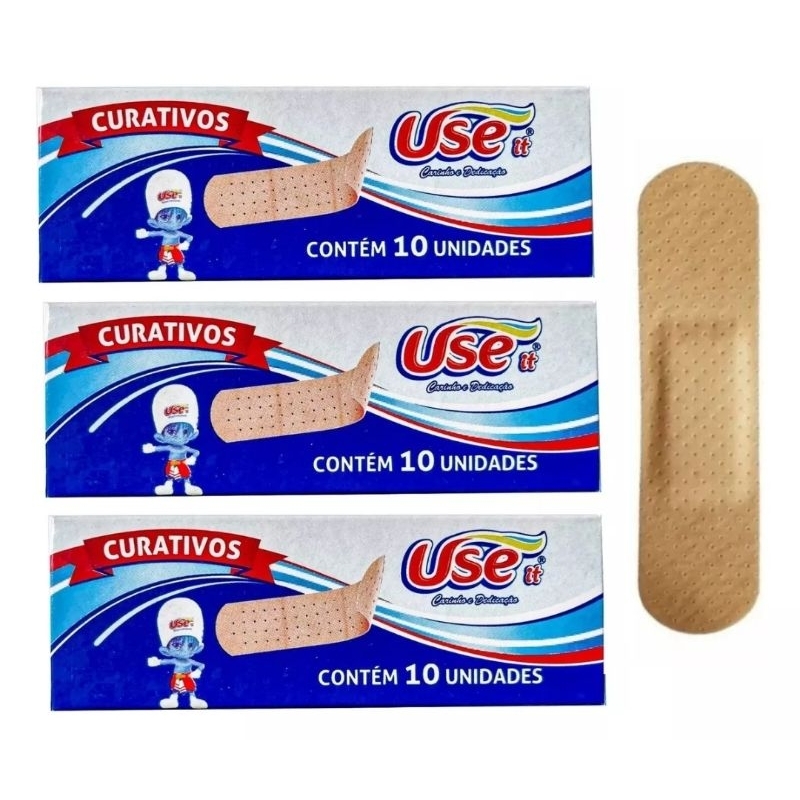 Curativo Cotton Line Antisséptico Band-aid Cotton Line Bege com 10 unidades Mochila de Emergência