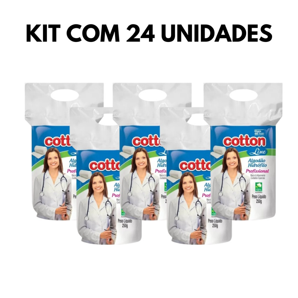 KIT 24 Algodão Hidrófilo  Rolo de 250g Rolo Profissional Cotton Line