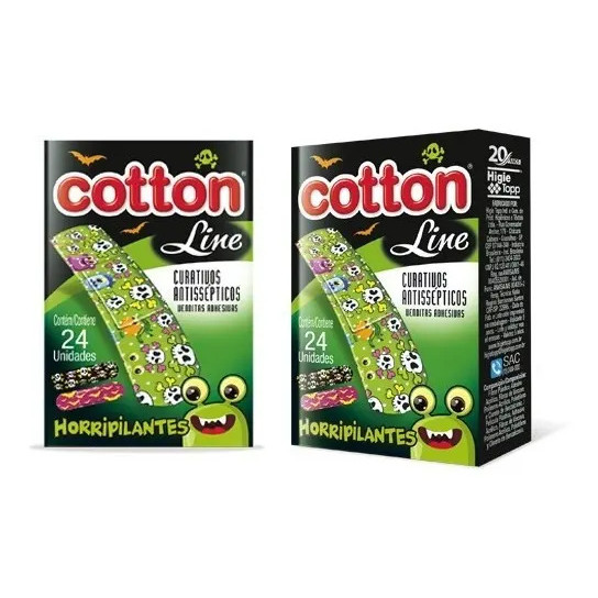 Kit De Curativos Cotton Line Para Crianças, Monstros Horripilantes  2 Caixas Com 24 Unidades Cada