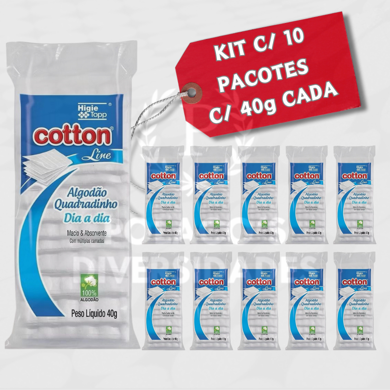 Kit 10 Pacotes Algodão Quadradinho 40g Cada - Cotton Line