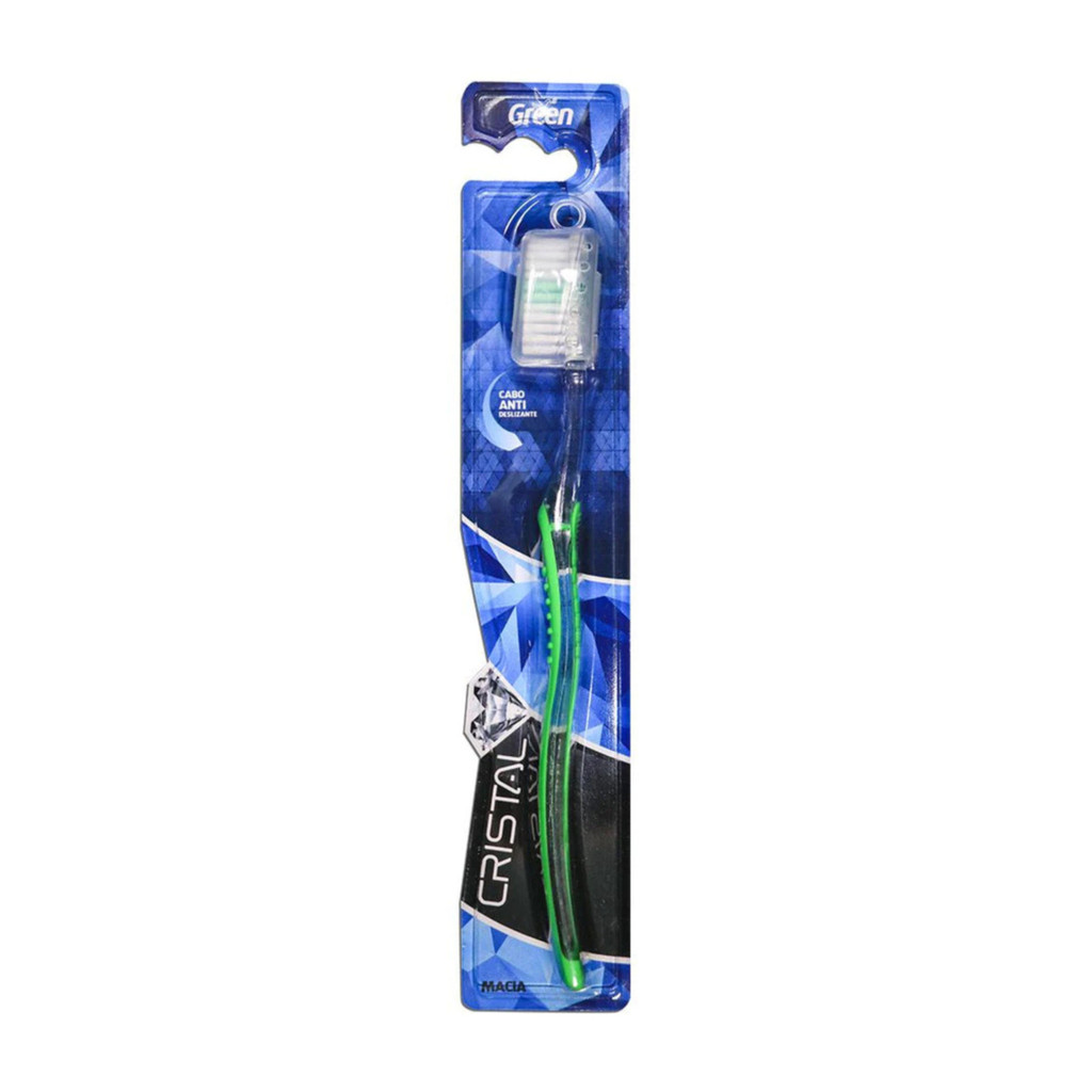 Escova de Dente Cristal - Com Capa Protetora de Cerdas, Cabo Anti Deslizando - Green