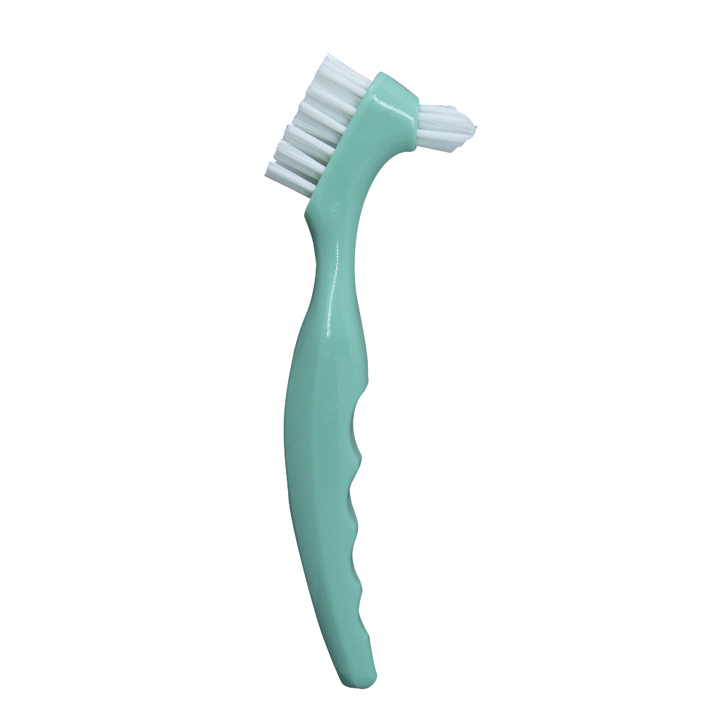Escova para Protese Dental Cerdas Duras Dupla Area de Limpeza Cabo Emborrachado - Green