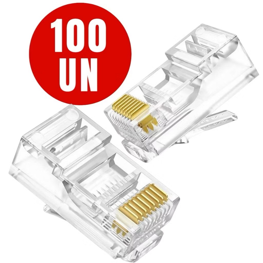 Kit 100 Conector RJ45 Vazado / Passagem EZ Crimp Cat.5E 8 Pinos Green
