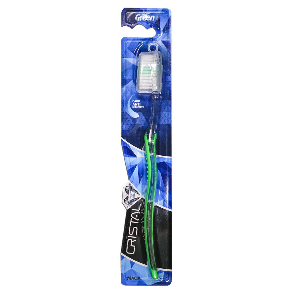 Escova de Dente Cristal - Com Capa Protetora de Cerdas, Cabo Anti Deslizando - Green