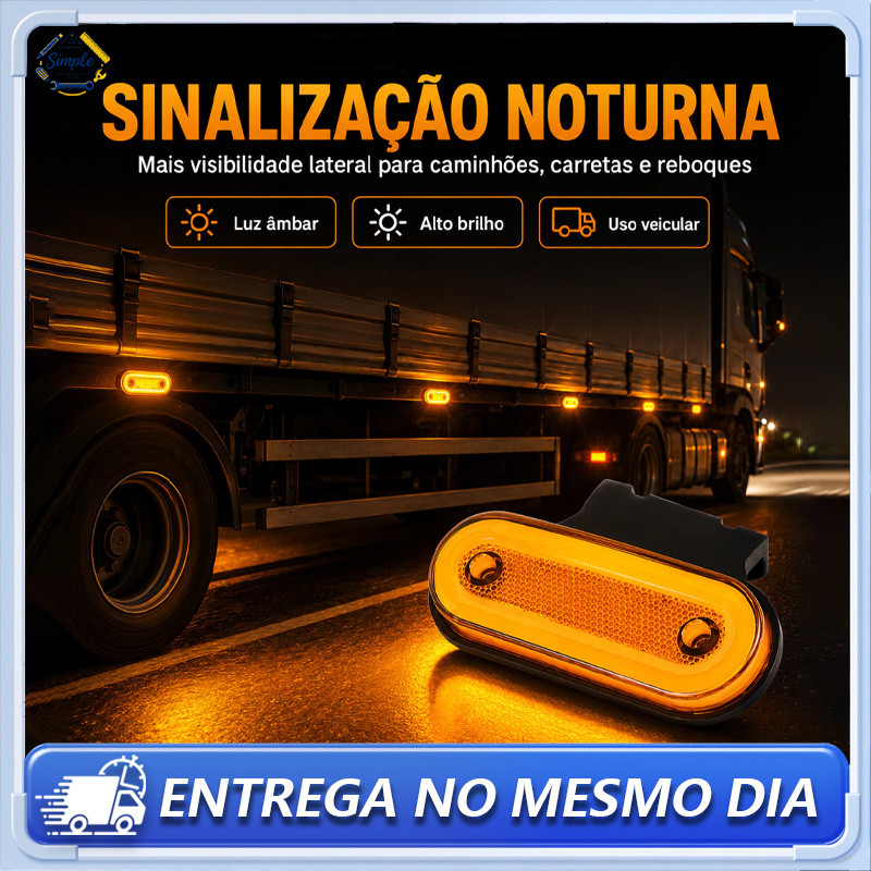 kit 2/4/6 Lanterna Strobo Led Lateral Carreta Suporte Amarela Com Suporte Bau Caminhao Carreta