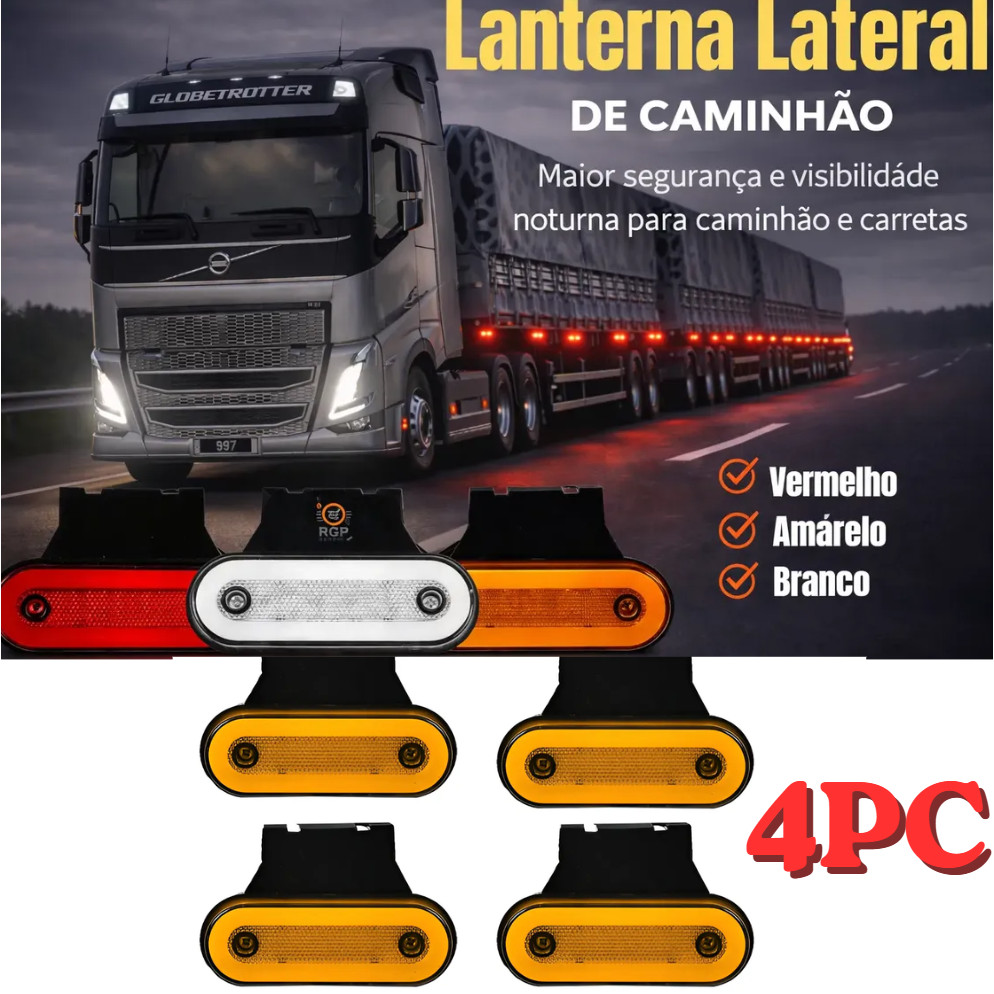 kit 4 lanterna strobo led lateral carreta suporte amarela com suporte bau caminhao carreta