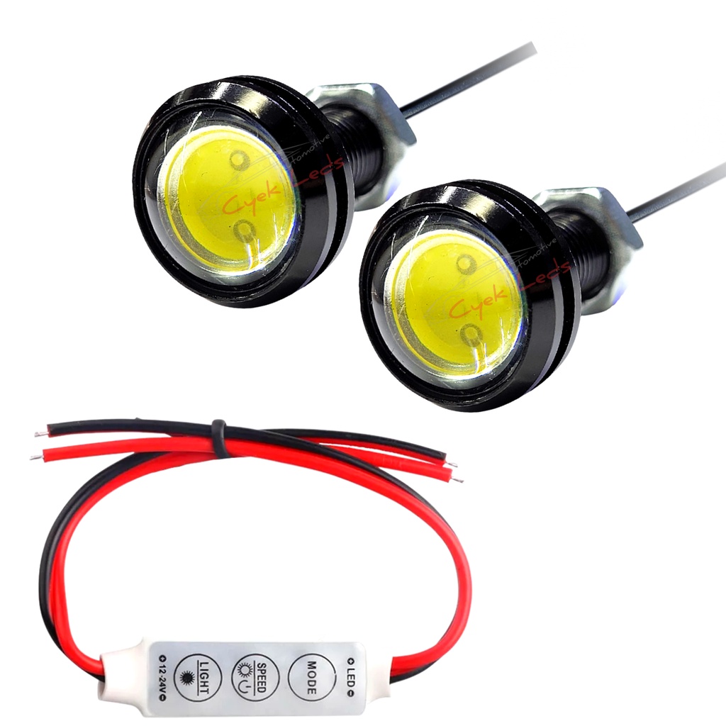 Lâmpada em Led olho de águia gato 23mm 2pçs + central strobo dimer 12v carro caminhão caixa som