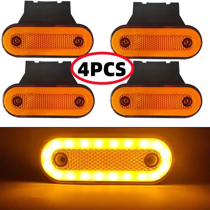 kit 4 Lanterna Strobo Led Lateral Carreta Suporte Amarela Com Suporte Bau Caminhao Carreta