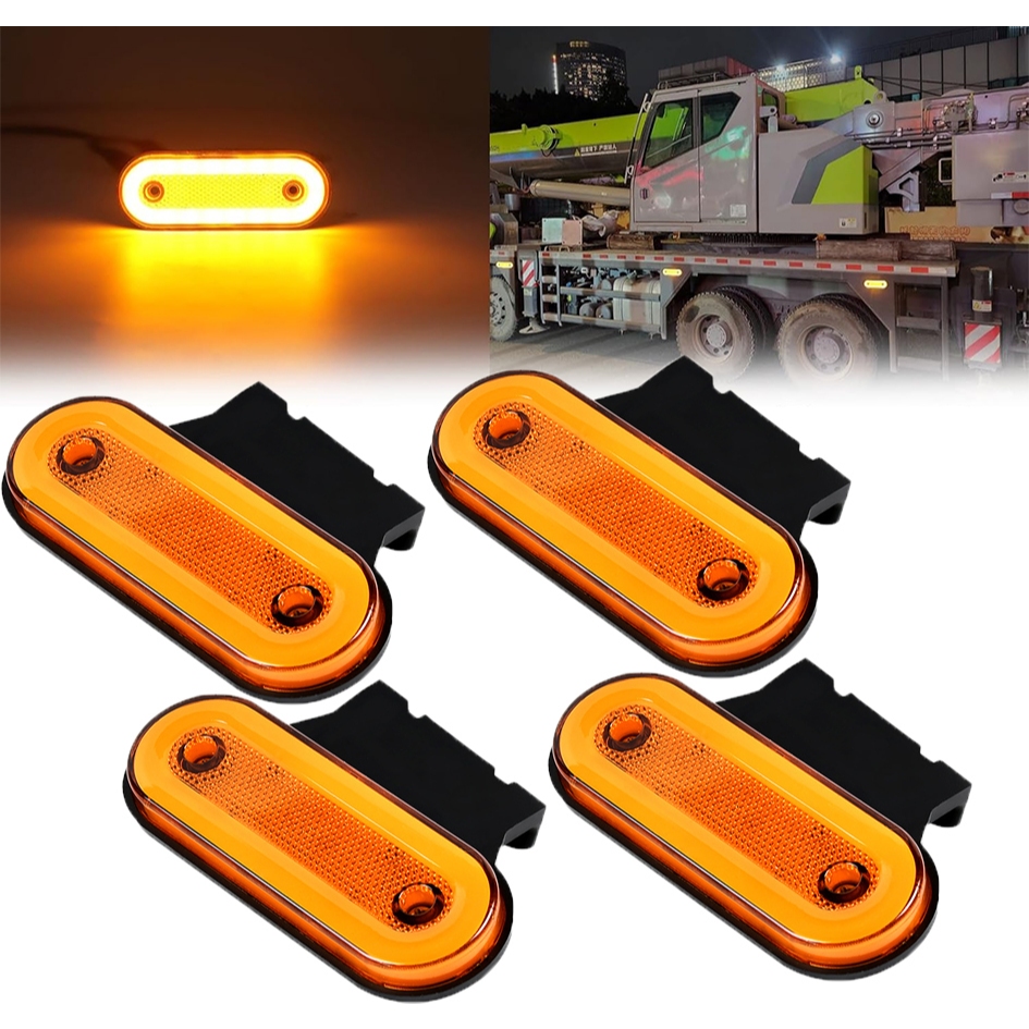 kit 4 Lanterna Strobo Led Lateral Carreta Suporte Amarela Com Suporte Bau Caminhao Carreta