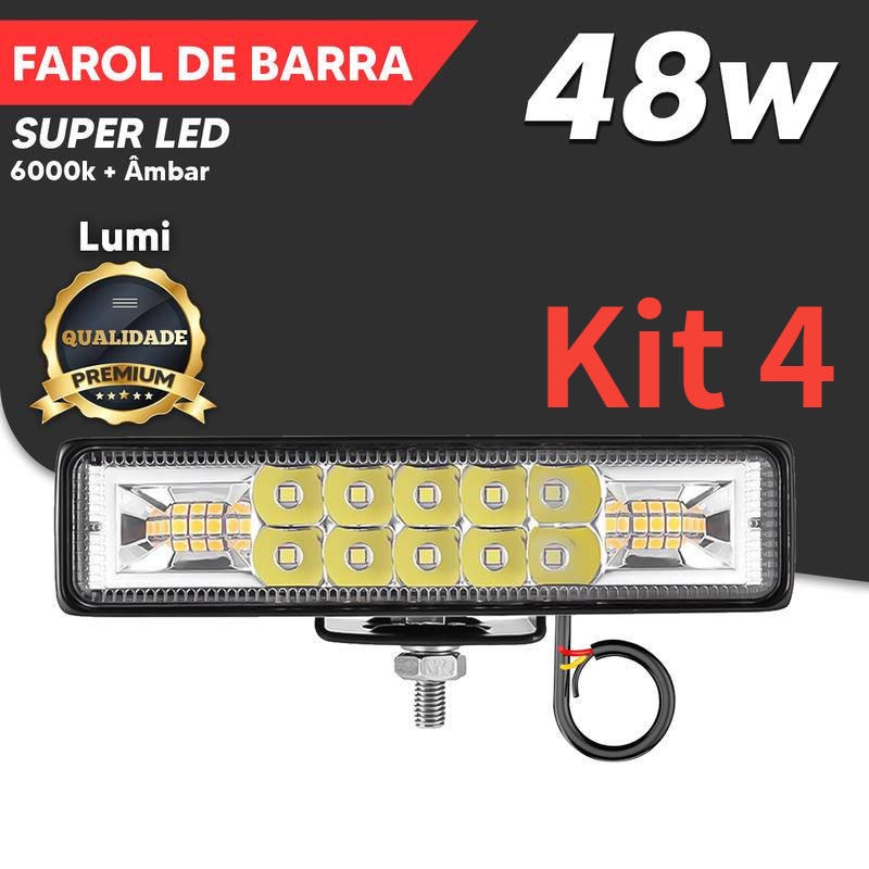 Kit 4 Farol De Barra Led Strobo 48w 9-60v Power Universal Caminhão Trilha Off-road Pickups
