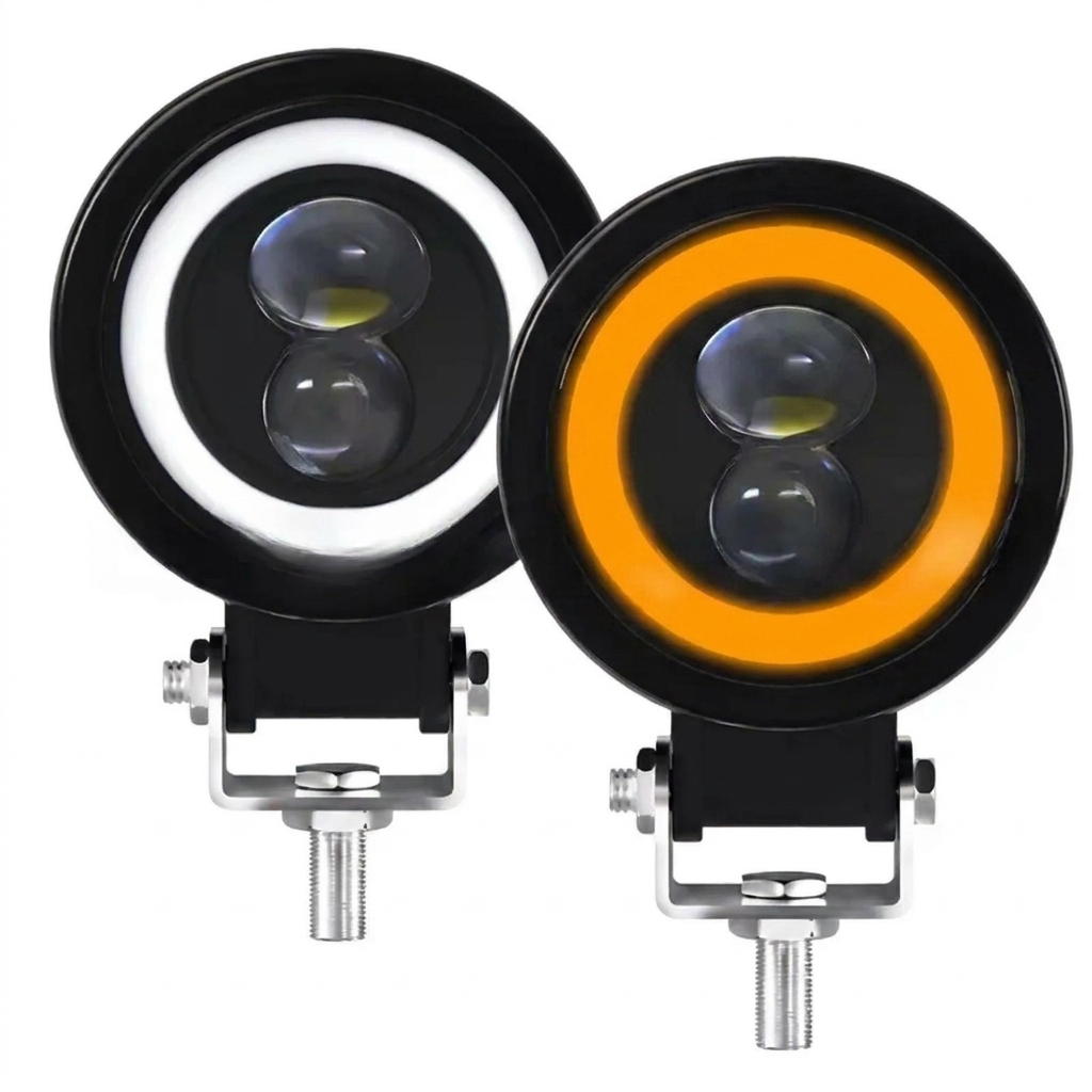 2 Mini Farol Angel Eyes Led Bivolt Com Strobo Jeep Carro Moto Caminhão Ônibus  24w 7000K Acessorios